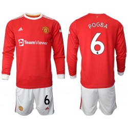 Camisola Manchester United Paul Pogba 6 Criança Equipamento Primeiro 2021-2022 Manga Comprida